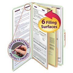 Smead Pressboard Classification Folders, Tab, Legal, Six-Section, Gray-Green, 10/Box SMD19076