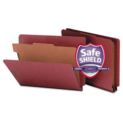 Smead Pressboard End Tab Classification Folders, Letter, Four-Section, Red, 10/Box SMD26855