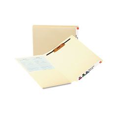 Smead Reinforced End Tab Pocket Folder, Fastener, Straight Cut, Letter, Manila, 50/Box SMD34100