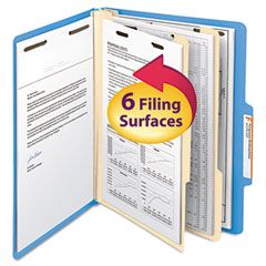 Smead Top Tab Classification Folders, Two Dividers, Six-Sections, Blue, 10/Box SMD14001