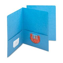 Smead Two-Pocket Portfolio, Embossed Leather Grain Heavy Paper, Blue, 25/Box SMD87852