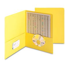 Smead Two-Pocket Portfolio, Embossed Leather Grain Paper, Yellow, 25/Box SMD87862