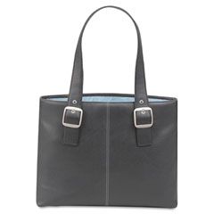 SOLO Classic Collection 15.4" Laptop Tote, Pebble-Grain Vinyl, Black/Blue USLK70845