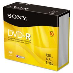 Sony DVD-R Discs, 4.7GB, 16x, 10/Pack SON10DMR47R4