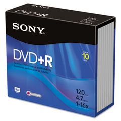 Sony DVD+R Discs, 4.7GB, 16x, 10/Pack SON10DPR47R4