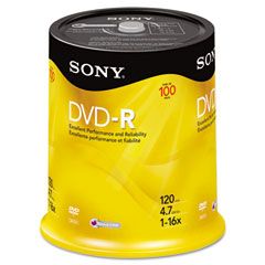 Sony DVD-R Discs, 4.7GB, 16x, 100/Pack SON100DMR47RS4