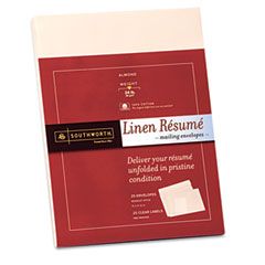 Southworth 100% Cotton Resume Envelopes, Almond, 24 lbs., 9 x 12, Linen, 25/Pack SOURF8QLN