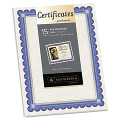 Southworth Foil-Enhanced Parchment Certificates, Ivory w/Silver, 24 lb, 8.5 x 11, 15/Pack SOUCT1R