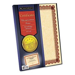 Southworth Parchment Certificates, Copper w/Red-Brown Border, 24 lbs., 8-1/2 x 11, 25/Pack SOUCT5R