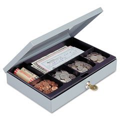 STEELMASTER by MMF Industries Heavy-Duty Steel Low-Profile Cash Box w/6 Compartments, Key Lock, Gray MMF221618001