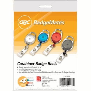 Swingline GBC ID Badge Holder, BadgeMates, Translucent Retractable Carabiner Badge Reel, Assorted Colors, 4 Pack (3747498)