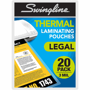 Swingline Thermal Laminating Sheets / Pouches, Legal Size Pouch, 20 Pack (3202061)