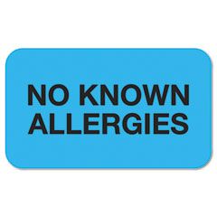 Tabbies "No Known Allergies" Medical Labels, 7/8 x 1-1/2, Light Blue, 250/Roll TAB01510