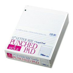 TOPS Three-Hole Punched Pad, Narrow Rule, 8-1/2 x 11, White, 50-Sheet Pads/Pack, Dz. TOP7521