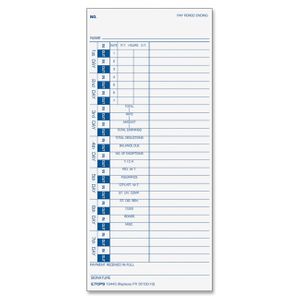 TOPS Time Cards, Weekly, 1-Sided, 4" x 9", White Stock, Blue Print, 100-Count (12443)