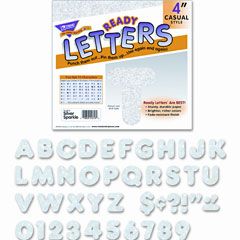TREND Ready Letters Sparkles Letter Set, Silver Sparkle, 4"h, 71/Set TEPT1613