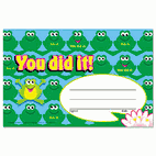 TREND Recognition Awards, You Did It--Frogs, 8 1/2w by 5 1/2h, 30/Pack TEPT81034