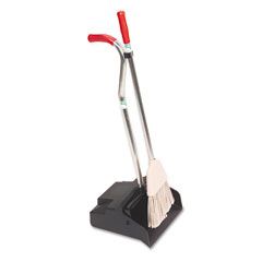 Unger Ergo Dustpan With Broom, 12 Wide, Metal w/Vinyl Coated Handle, Black/Silver UNGEDPBR