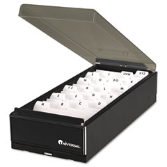 Universal Business Card File, Metal/Plastic, 4 1/4 x 8 1/4 x 2 1/2, Black/Smoke UNV10601