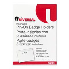 Universal Clear Badge Holders w/Inserts, Top Load, 2-1/4 x 3-1/2, White, 100/Box UNV56001