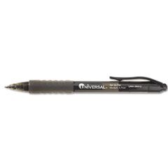 Universal Clear Barrel Roller Ball Retractable Gel Pen, Black Ink, Medium, Dozen UNV39912