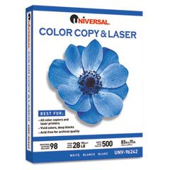 Universal Color Copy/Laser Paper, 98 Brightness, 28lb, 8-1/2 x 11, White, 500 Sheets/Ream UNV96242