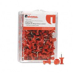 Universal Colored Push Pins, Plastic, Red, 3/8", 100/Pack UNV31301