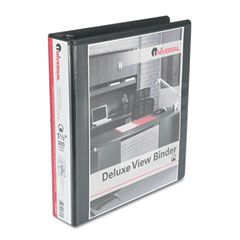 Universal Deluxe Round Ring Vinyl View Binder, 1-1/2" Capacity, Black UNV20721