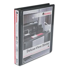 Universal Deluxe Round Ring Vinyl View Binder, 1" Capacity, Black UNV20711