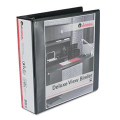 Universal Deluxe Round Ring Vinyl View Binder, 2" Capacity, Black UNV20731