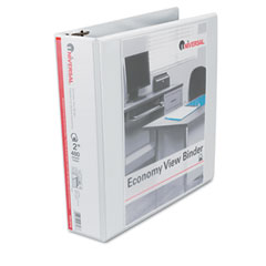 Universal Economy D-Ring Vinyl View Binder, 2" Capacity, White UNV20746