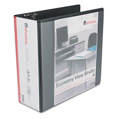 Universal Economy D-Ring Vinyl View Binder, 4" Capacity, Black UNV20995