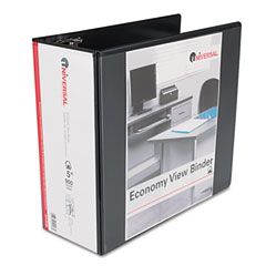 Universal Economy D-Ring Vinyl View Binder, 5" Capacity, Black UNV20998