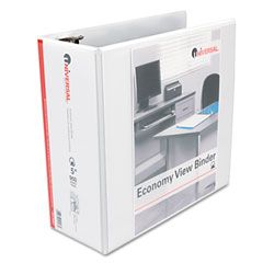 Universal Economy D-Ring Vinyl View Binder, 5" Capacity, White UNV20997
