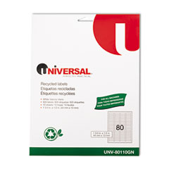 Universal Laser Printer Permanent Labels, Recycled, 1/2 x 1-3/4, White, 800/Pack UNV80110GN