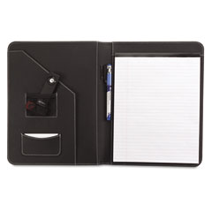 Universal Leather-Look Pad Folio, Inside Flap Pocket w/Card Holder, Black UNV32660