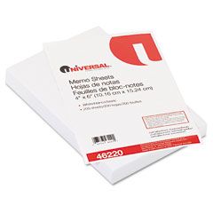 Universal Loose Memo Sheets, 4 x6, White, 200 Sheets/Pack UNV46220