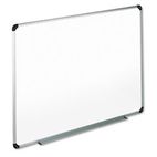 Universal Magnetic Dry Erase Board, Melamine, 72 x 48, White, Aluminum/Plastic Frame UNV43735