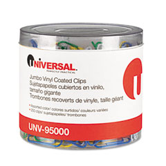 Universal Paper Clips, Vinyl Coated Wire, Jumbo, Assorted Colors, 250/Pack UNV95000