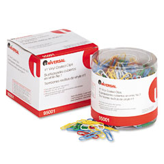 Universal Paper Clips, Vinyl Coated Wire, No. 1, Assorted Colors, 500/Pack UNV95001