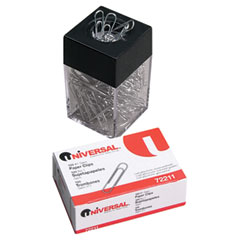 Universal Paper Clips w/Magnetic Dispenser, Wire, 1 3/8", Silver, 12/100 Carton Boxes UNV72211