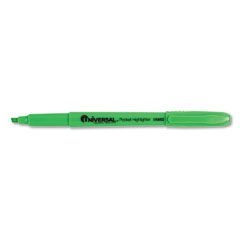 Universal Pocket Clip Highlighter, Chisel Tip, Fluorescent Green Ink, 12/Pk UNV08852