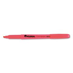 Universal Pocket Clip Highlighter, Chisel Tip, Fluorescent Pink Ink, 12/Pk UNV08855