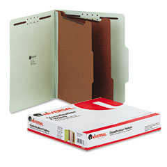 Universal Pressboard Classification Folder, Letter, Six-Section, Gray-Green, 10/Box UNV10273