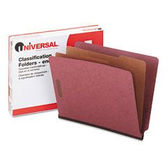 Universal Pressboard End Tab Classification Folders, Letter, Six-Section, Red, 10/Box UNV10315