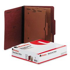 Universal Pressboard Folder with 2 Dividers, Letter, Six-Section, Red, 10/Box UNV10325