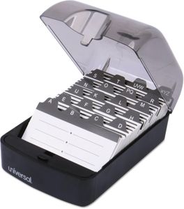 UNIVERSAL PUSH-BUTTON BUSINESS CARD FILE HOLDER, PLASTIC, CAPACITY:350 CARDS 4 x 5 3/4 x 2 3/4, BLACK UNV10600 