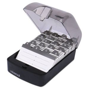 Universal Push-Button Business Card File, Plastic, 4 x 5 3/4 x 2 3/4, Black - Qty : 1