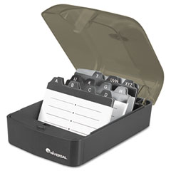 Universal Push-Button Business Card File, Plastic, 4 x 5 3/4 x 2 3/4, Black/Smoke UNV10600