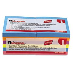 Universal Standard Self-Stick Bright Pads, 3 x 3, 4 Colors, 12 100-Sheet Pads/Pack UNV35610